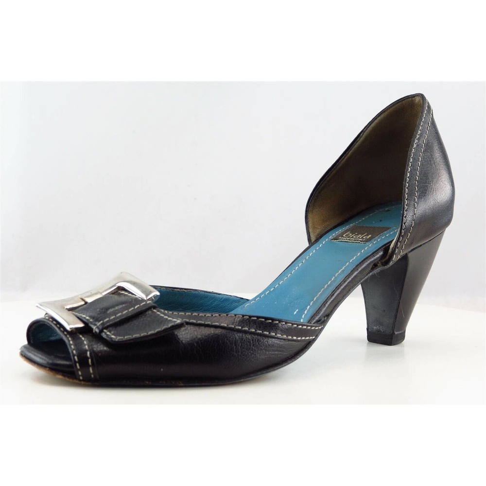 Biala Pump Black Leather‎ Women Heel Shoes Size 6 M